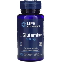 Вітамінно-мінеральний комплекс Life Extension L-глютамін, 500 мг, L-Glutamine, 100 вегетаріанських капсул (LEX-34510)